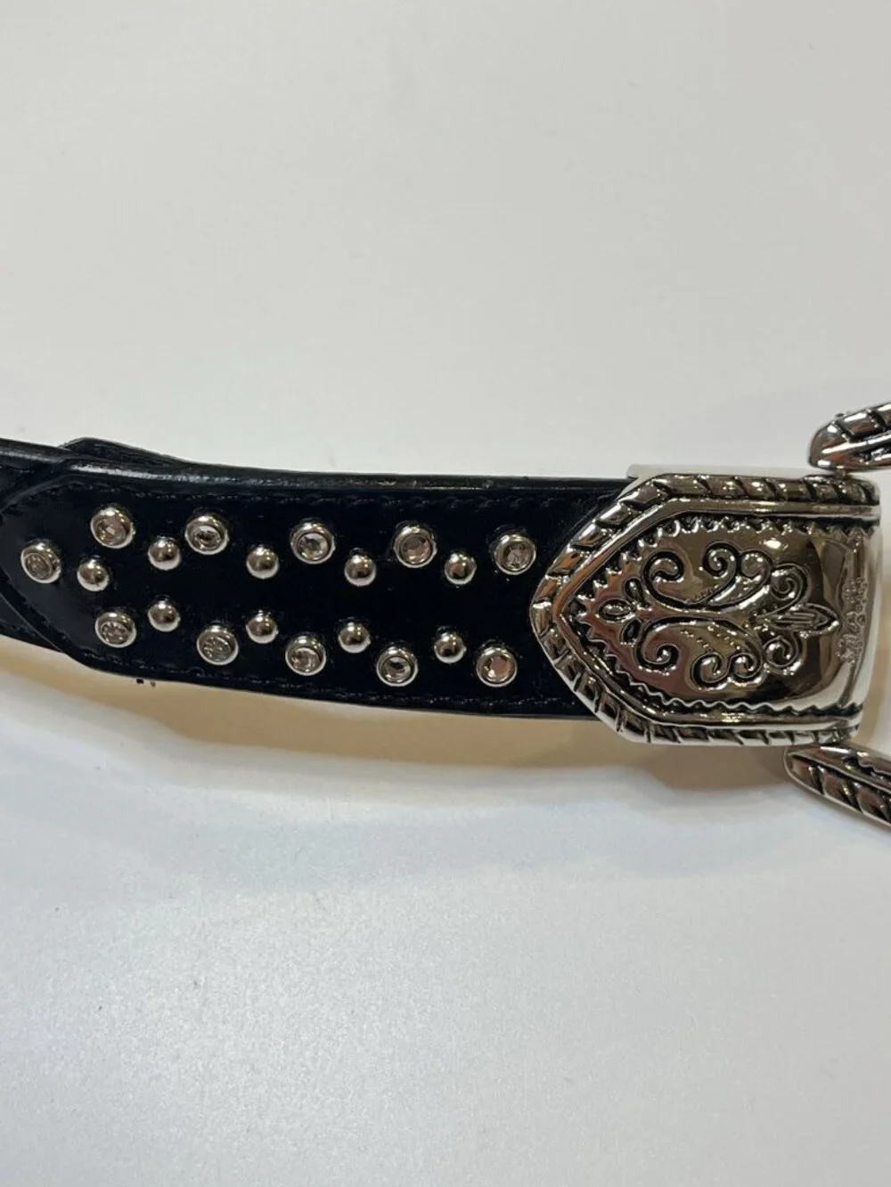 Genuine Leather Western Studded Belt Silver Horseshoe Buckle Black 40